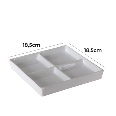 Prato 4 Compartimentos Porcelana Quadrado Branco 18.5X18.5X2cm